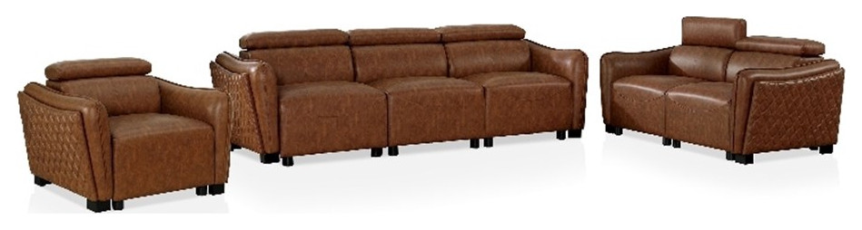 Furniture of America Holm Faux Leather 3 Piece Sofa Set in Brown   Contemporary   Living Room Furniture Sets   by Homesquare  Houzz