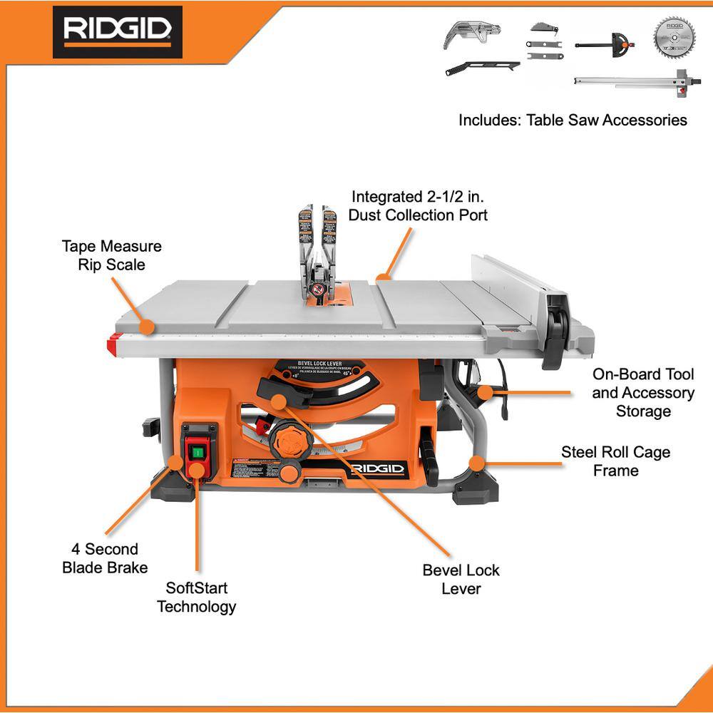 RIDGID 15 Amp 10 in. Portable Jobsite Table Saw (No Stand) R4518NS