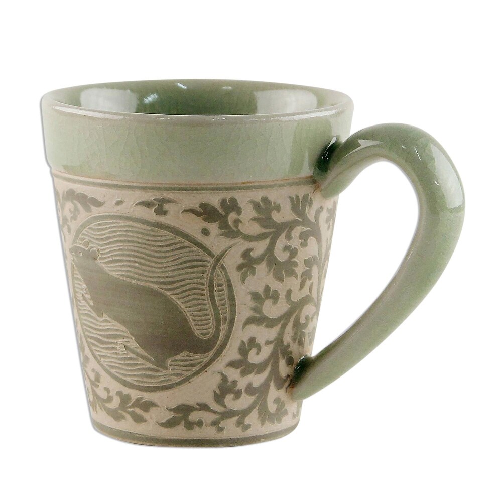 Handmade Thai Zodiac Rat Celadon ceramic mug (Thailand)