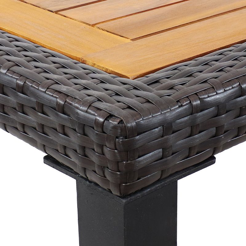 Sunnydaze 31.5 in Acacia Wood and Wicker Square Patio Dining Table