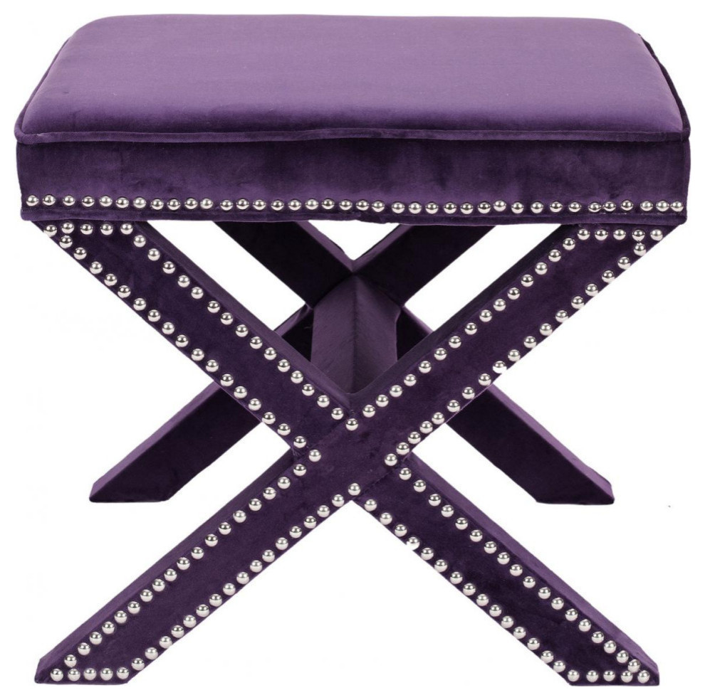 Arnold Ottoman  Silver Nail Heads Purple   Contemporary   Footstools And Ottomans   by Rustic Home Furniture Deco  Houzz