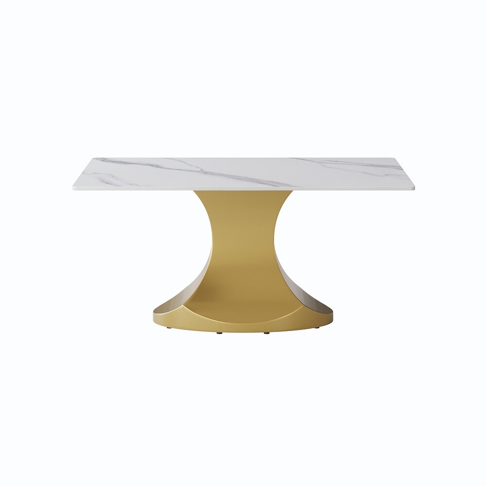 Rectangular Dining Table  Faux Marble Kitchen Dining Table with Gold Pedestal.