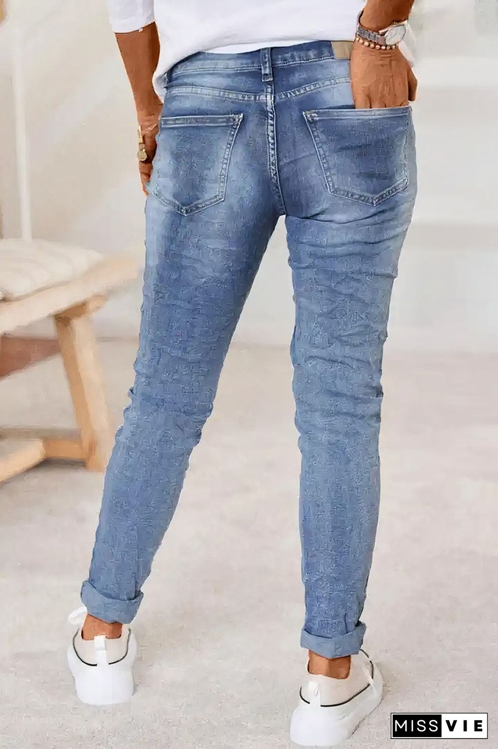 Button Fly Rolled Hem Low Waist Skinny Jeans