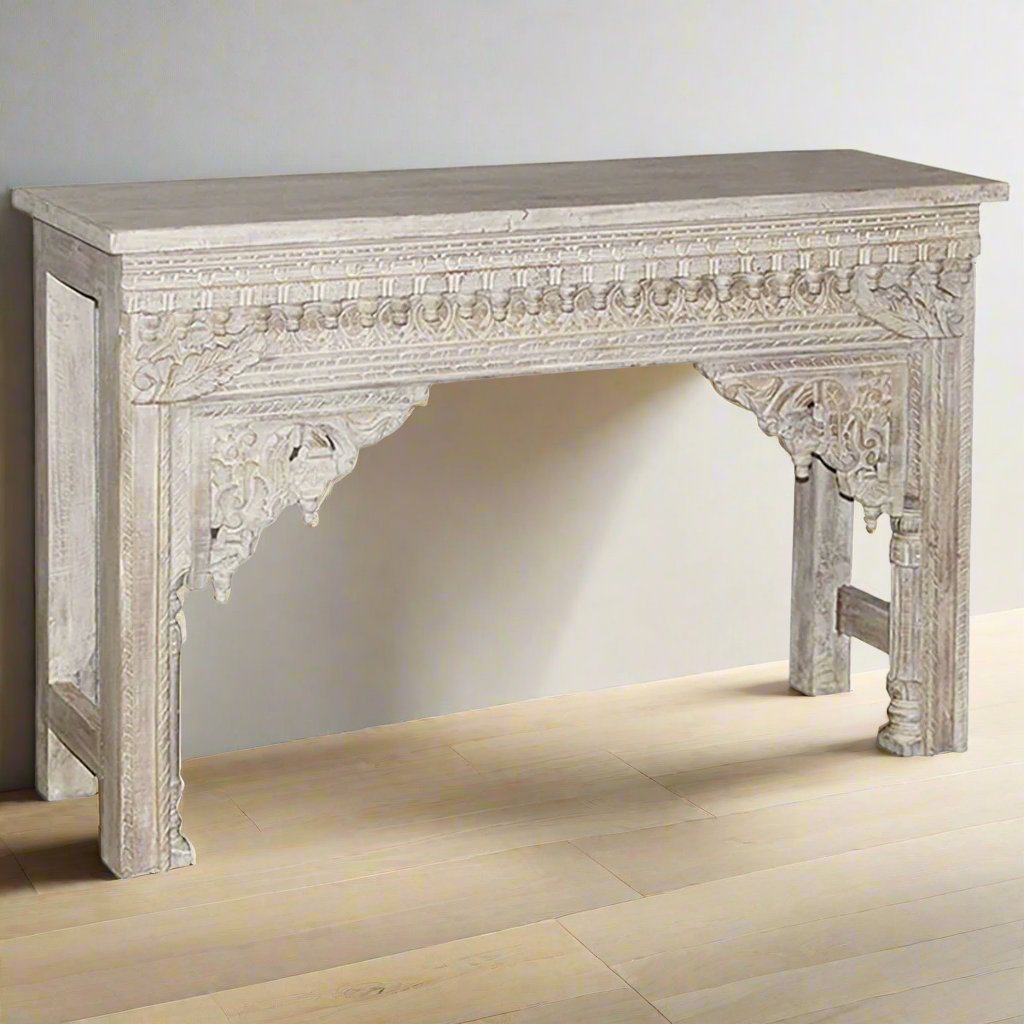 Hand Carved Wood 49 Console Table