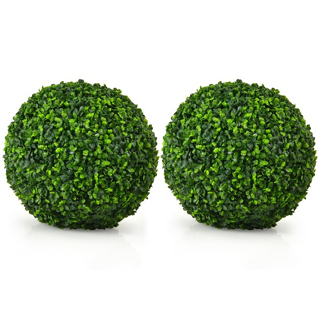 Costway 2 Pcs 15 7 x27 x27 Artificial Boxwood Topiary Balls Uv Protected Indoor Outdoor