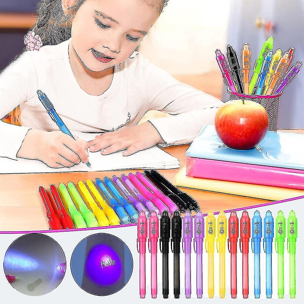 Invisible Disappearing Ink Pen Marker Secret Spy Message Writer With Uv Light 14pcs Fun Activity Ent