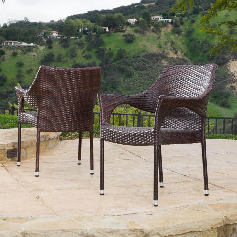 Noble House Cliff Multi Brown Faux Rattan Outdoor Dining Chairs