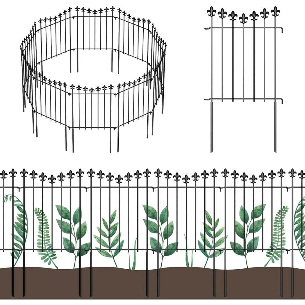 Oumilen Total 10 ft. L x 24 in. H Rustproof Black Metal Fencing Animal Barrier Border Decorative Garden Fence (10-Pack) LT-K336-SJ