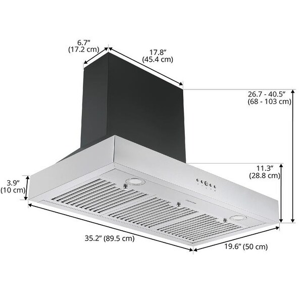 36 in. 600 CFM Pyramid Range Hood in Black and Stainless Steel