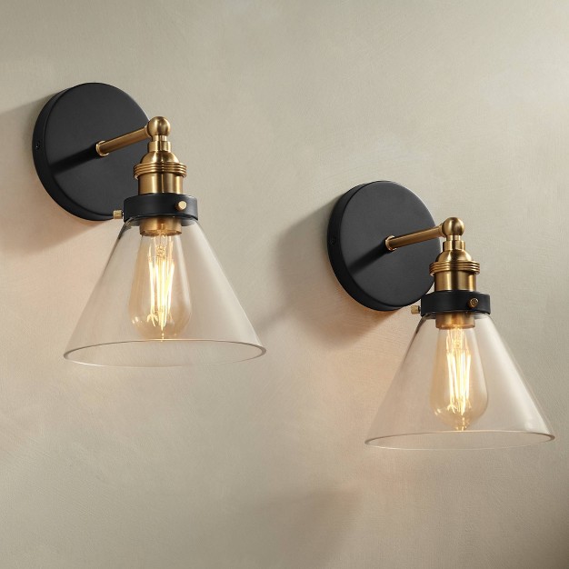 Black And Glass Led Bulb Sconces Set Of 2