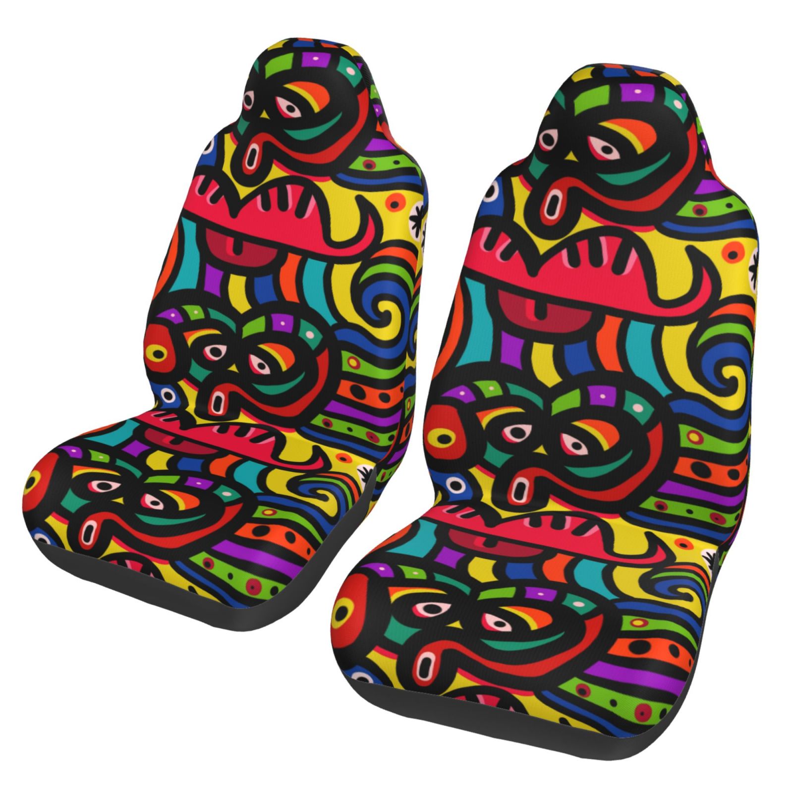 TEQUAN Front Seat Covers， Cartoon Colourful Face Doodle Pattern 2 Piece Car Seat Cover Fit Most Car SUV Truck Van