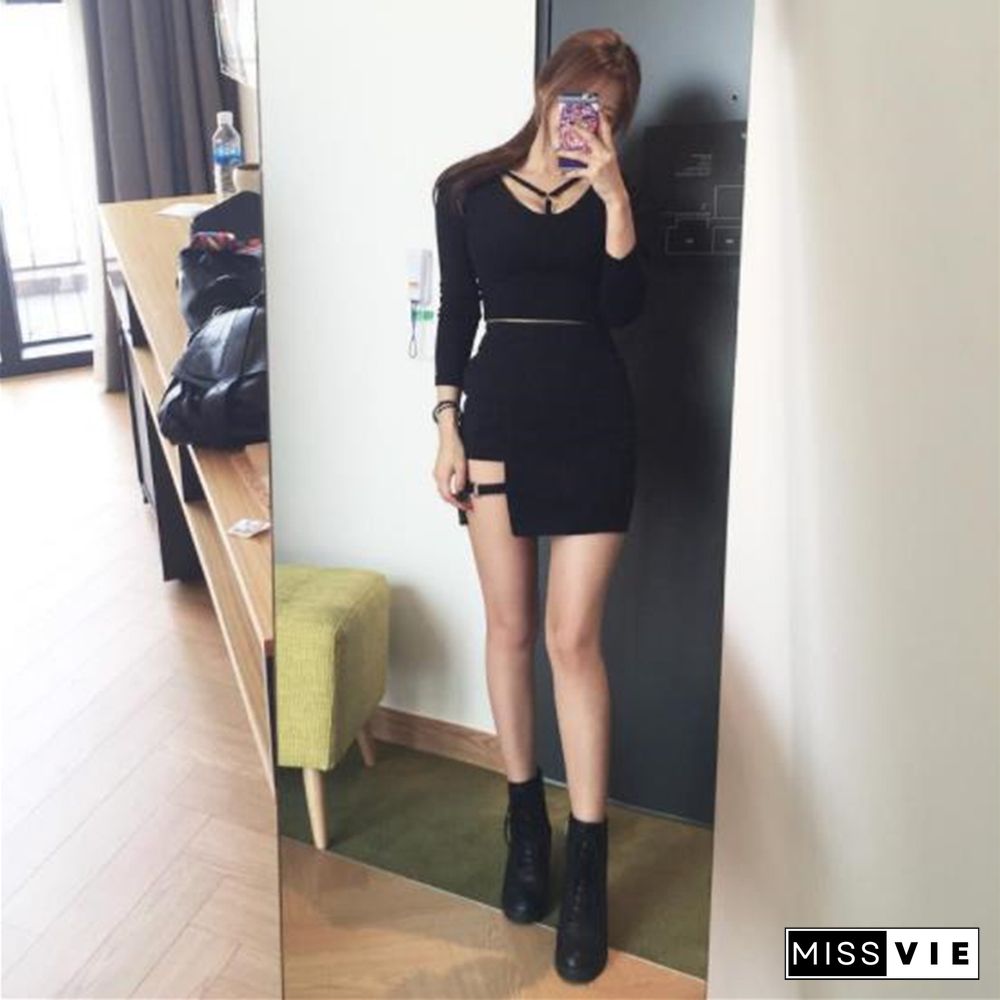 Gothic Style Skirts With Rings Women Techwear Black Dark Academia High Waist Korean Fashion Short Skirt Streetwear