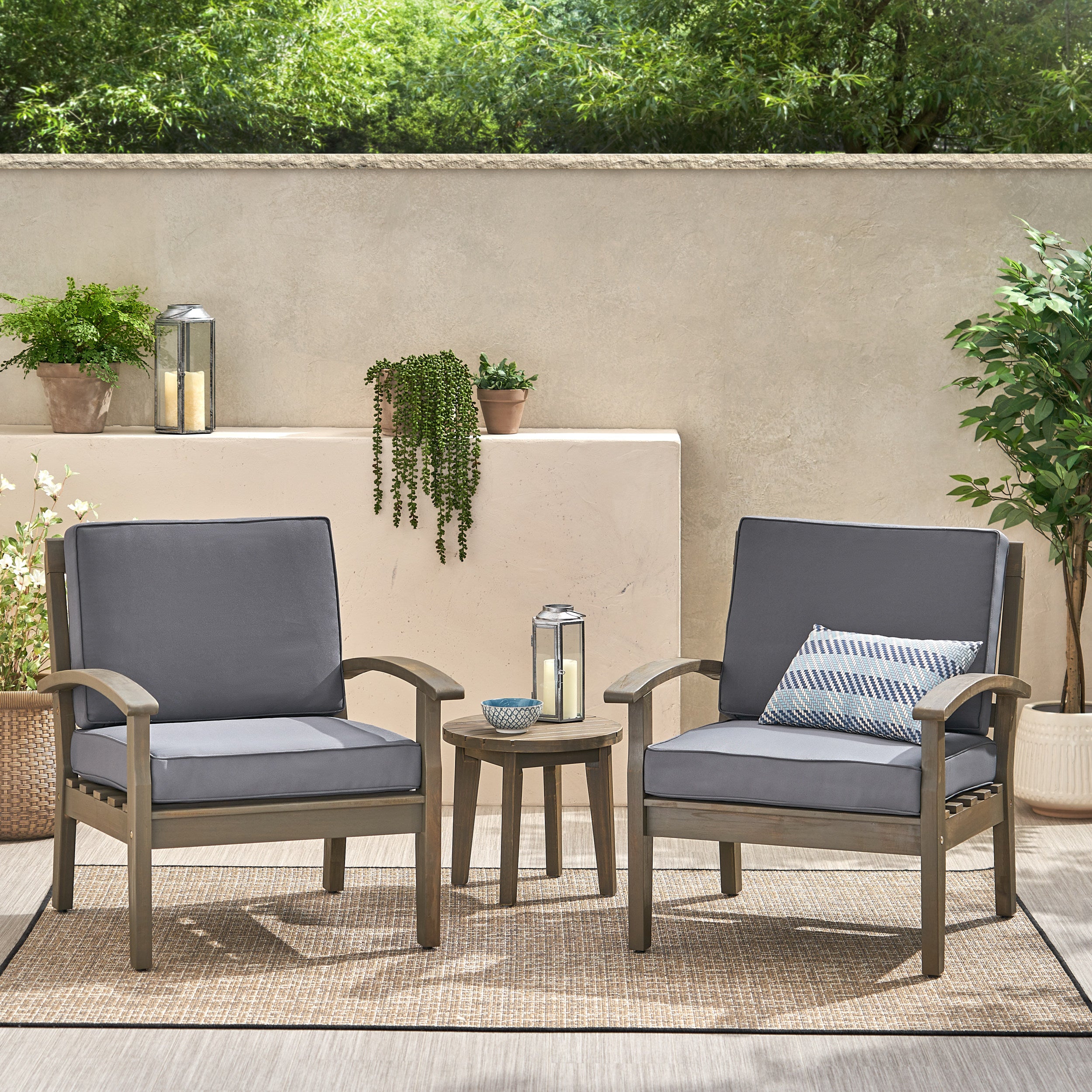 Keanu Outdoor Wooden Club Chairs (Set of 2)