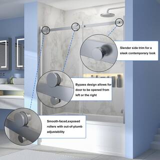 ES-DIY 56-60 in. W x 58 in. H Sliding Semi Frameless Tub Door in Chrome with Clear Glass KJFXSD5658CH08V1