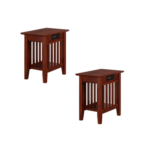 Mission Solid Wood Side Table with USB Charger Set of 2