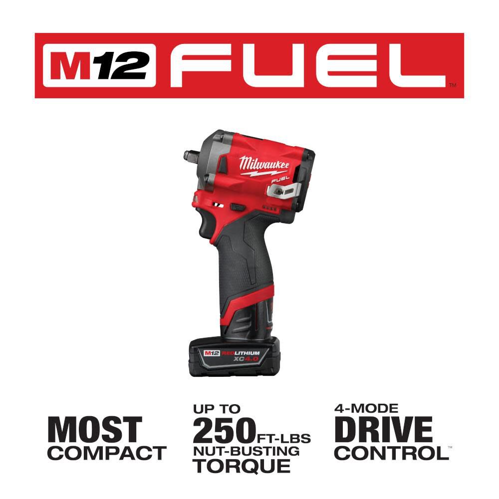 Milwaukee M12 FUEL Stubby 3/8 in. Impact Wrench Kit 2554-22 from Milwaukee