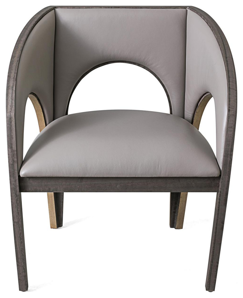 Elegant Arches Gray Leather Wood Dining Chair Gold Modern Open Arm Wide Club   Transitional   Dining Chairs   by My Swanky Home  Houzz