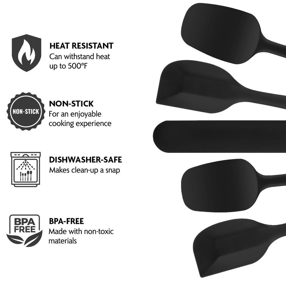 OVENTE Black Non-Stick Silicone Spatula Set with Heat Resistant  Stainless Steel Core Set of 5 SP12305B