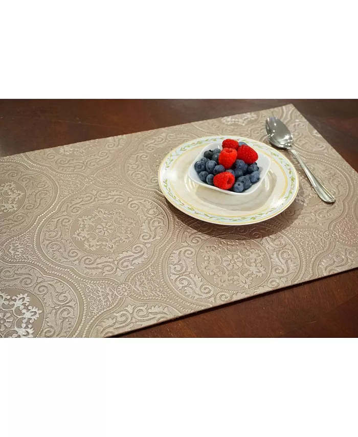 Dainty Home Faux Leather Hyde Park Slip Resistant Suede Backing Embossed 3D Surface Luxury 12 x 18 Place Mats - Set of 4