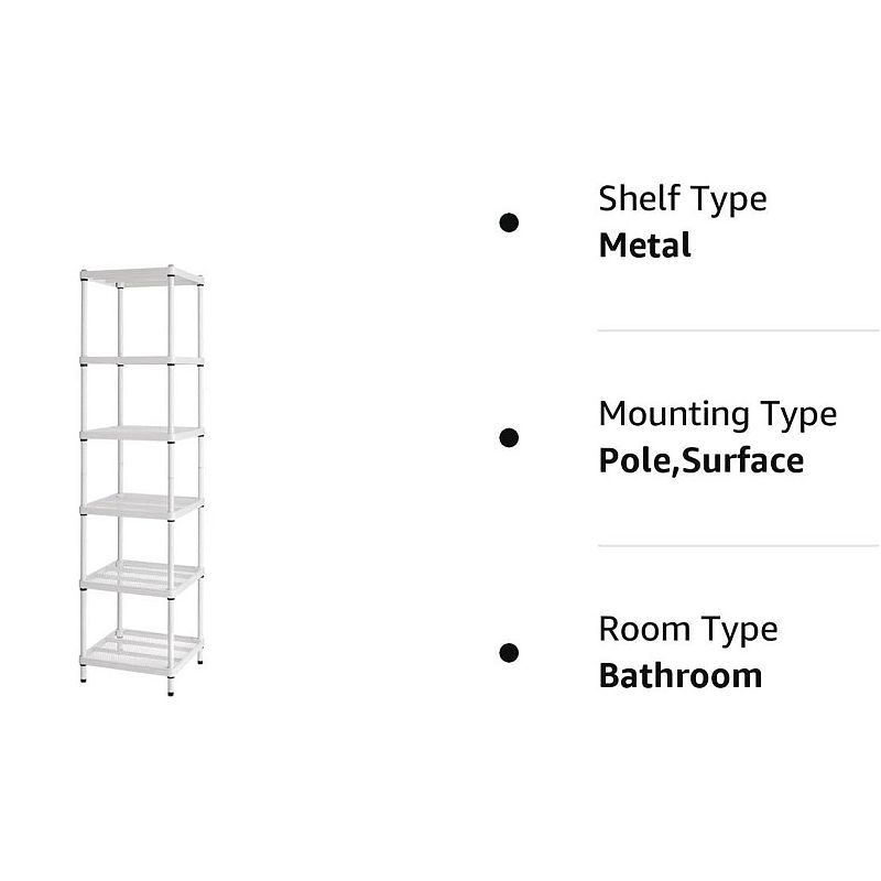 Design Ideas Meshworks 6 Tier Tower Metal Storage Shelving Unit Rack， White