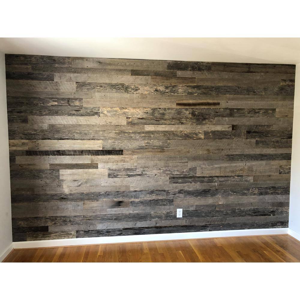 Vintage Timber 38 in. x 4 ft. Random Width 3 in. - 5 in. Grey Reclaimed Planks Decorative Wall Panel (10.59 sq. ft.Pack) 2102