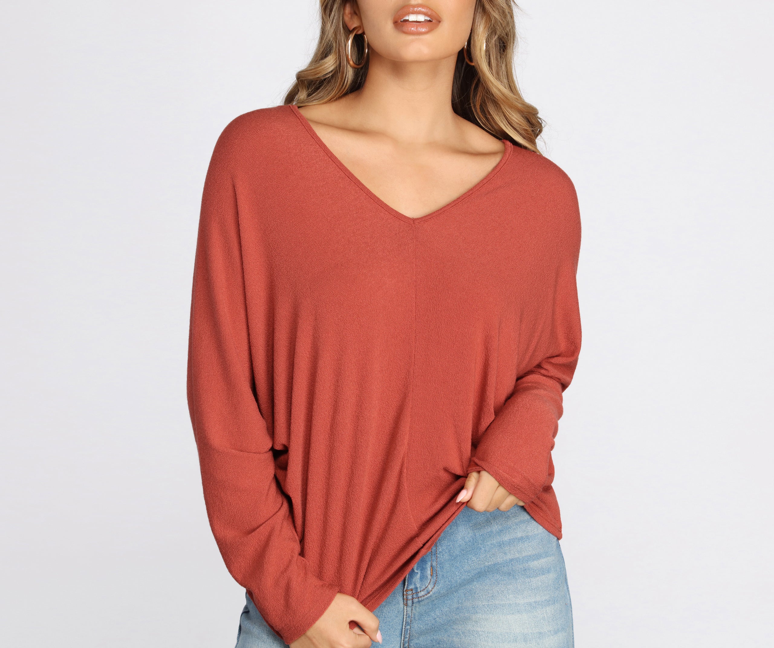 Keep Knit Casual V Neck Top