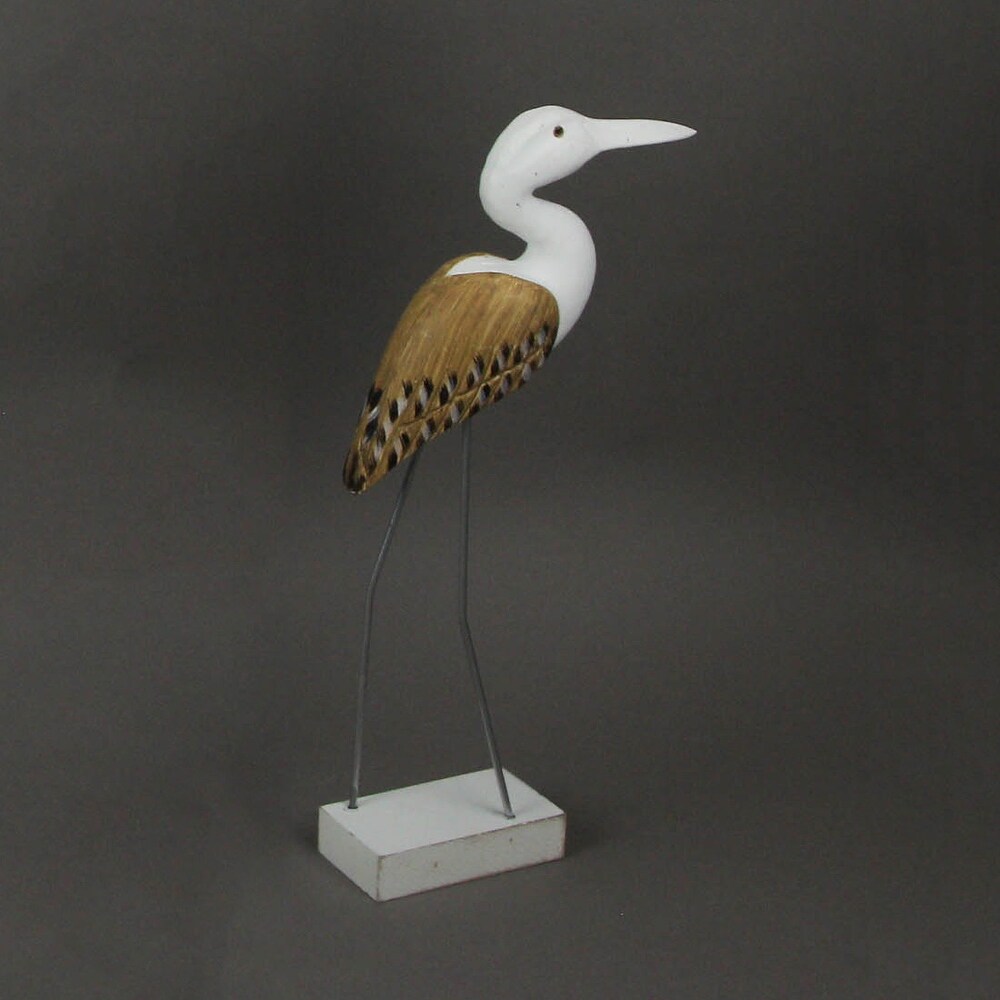 15 Inch Carved White Painted Wood Bird Statue Home Coastal Sculpture   15.25 X 8.25 X 3 inches