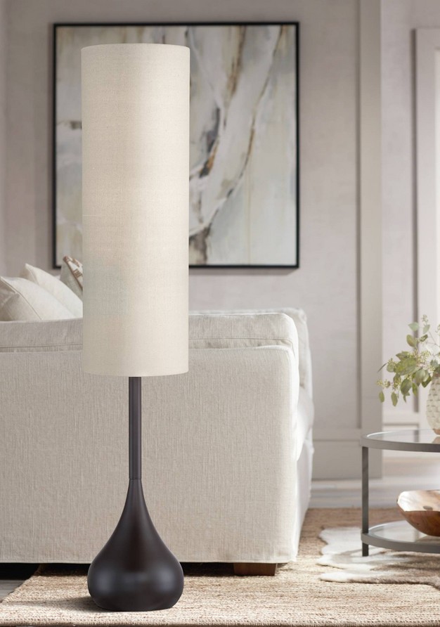 Tall Bronze Metal Droplet Off White Cream Cylinder Shade For Living Room Reading