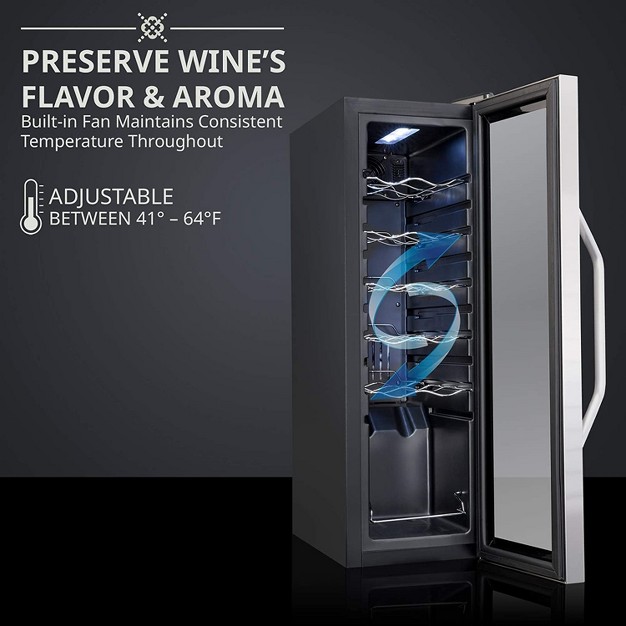 Ivation 12 bottle Compressor Freestanding Wine Cooler Refrigerator Stainless Steel