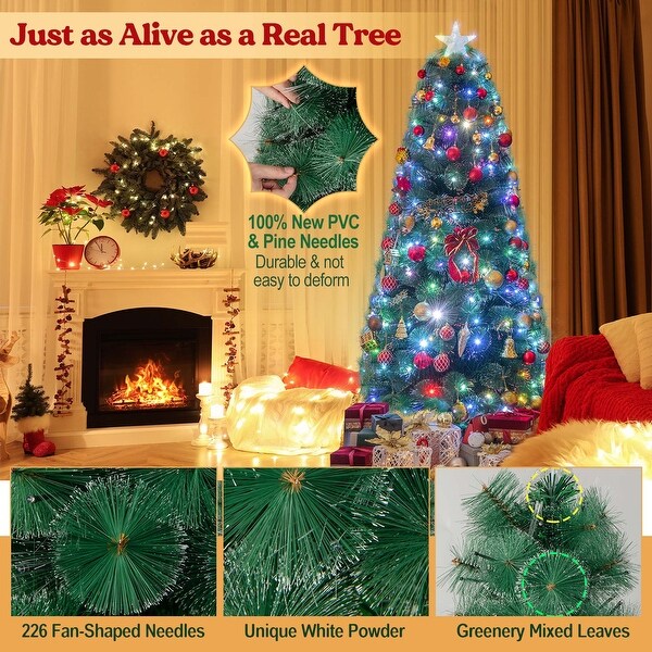 Costway 5FT/6FT/7FT PreLit Fiber Optic Christmas Tree Xmas Decor with