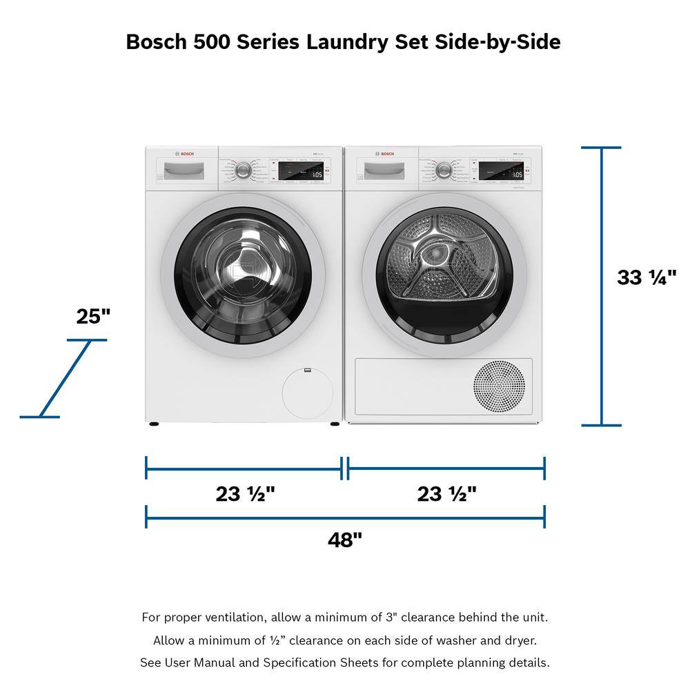 Bosch 500 Series 4 cu. ft. 240-Volt Home Connect White Stackable Electric Ventless Heat Pump Compact Dryer ENERGY STAR WTW87NH1UC