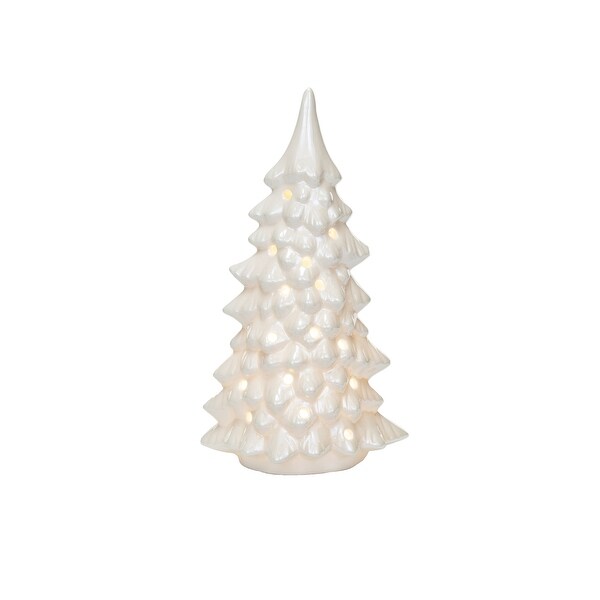 Stoneware LED Tree with CutOuts and Iridescent Finish