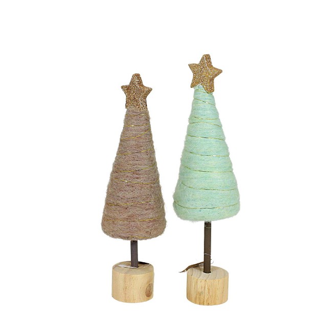 Tag Seafoam amp Latte Cotton Candy Trees Two Wool Wrapped Trees 10 0 Inches Handmade Wool Wood Base G1207880 Wool Multicolored