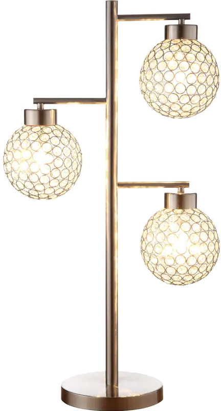 30 Inch Metal-Sand Chrome Table Lamp With Crystal Shades