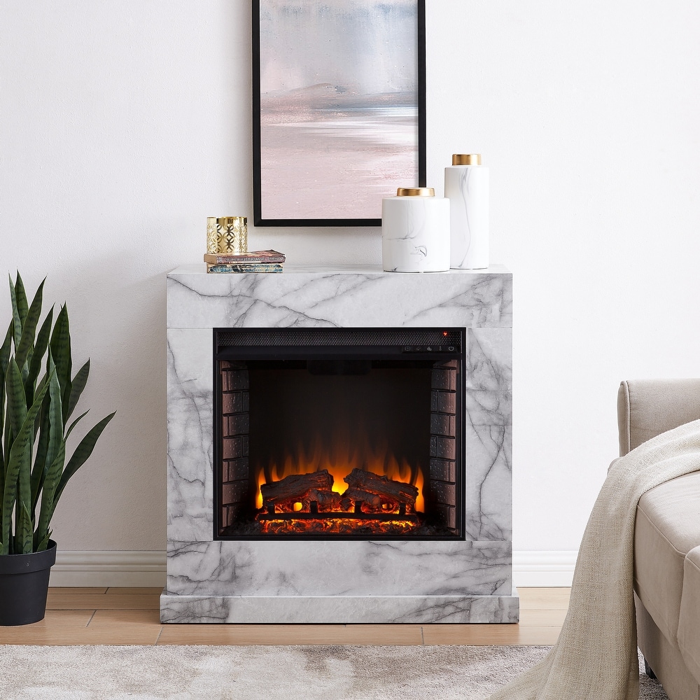 SEI Furniture Dejon Contemporary Electric Fireplace with Faux Stone Mantel