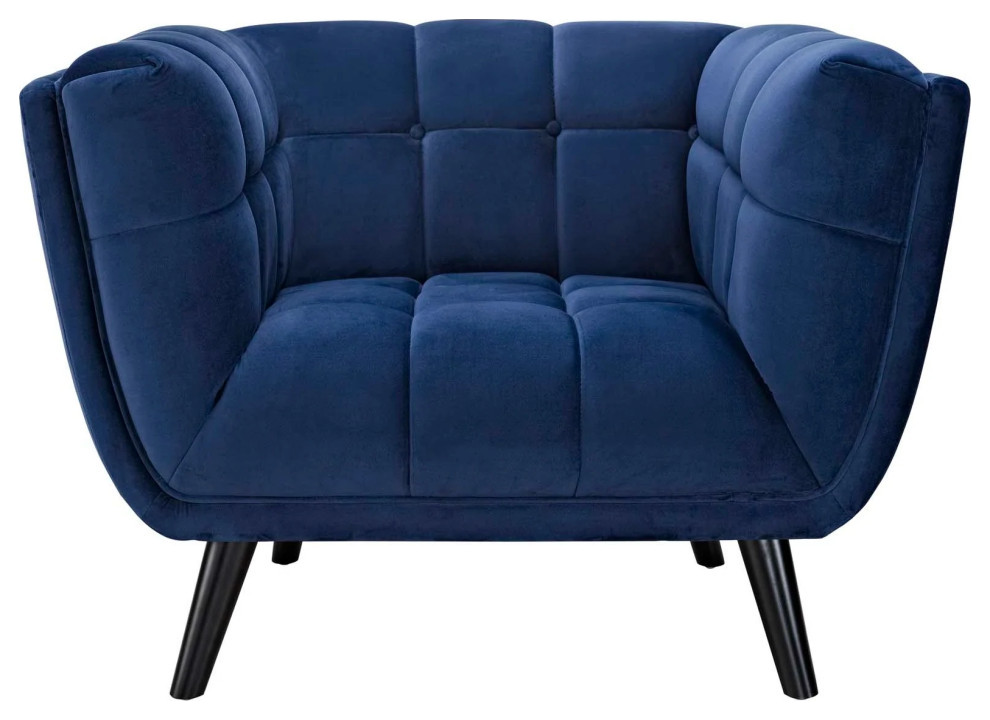 Alex Navy Performance Velvet Armchair   Midcentury   Armchairs And Accent Chairs   by Virgil Stanis Design  Houzz