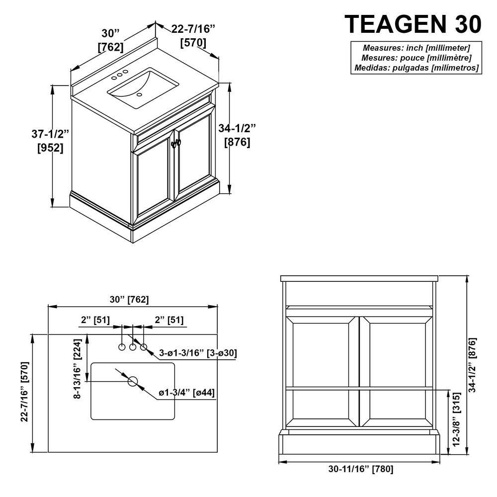 Home Decorators Collection Teagen 30 in. W Bath Vanity in Dark Espresso with Cultured Stone Vanity Top in Beige with White Basin Teagen 30EB