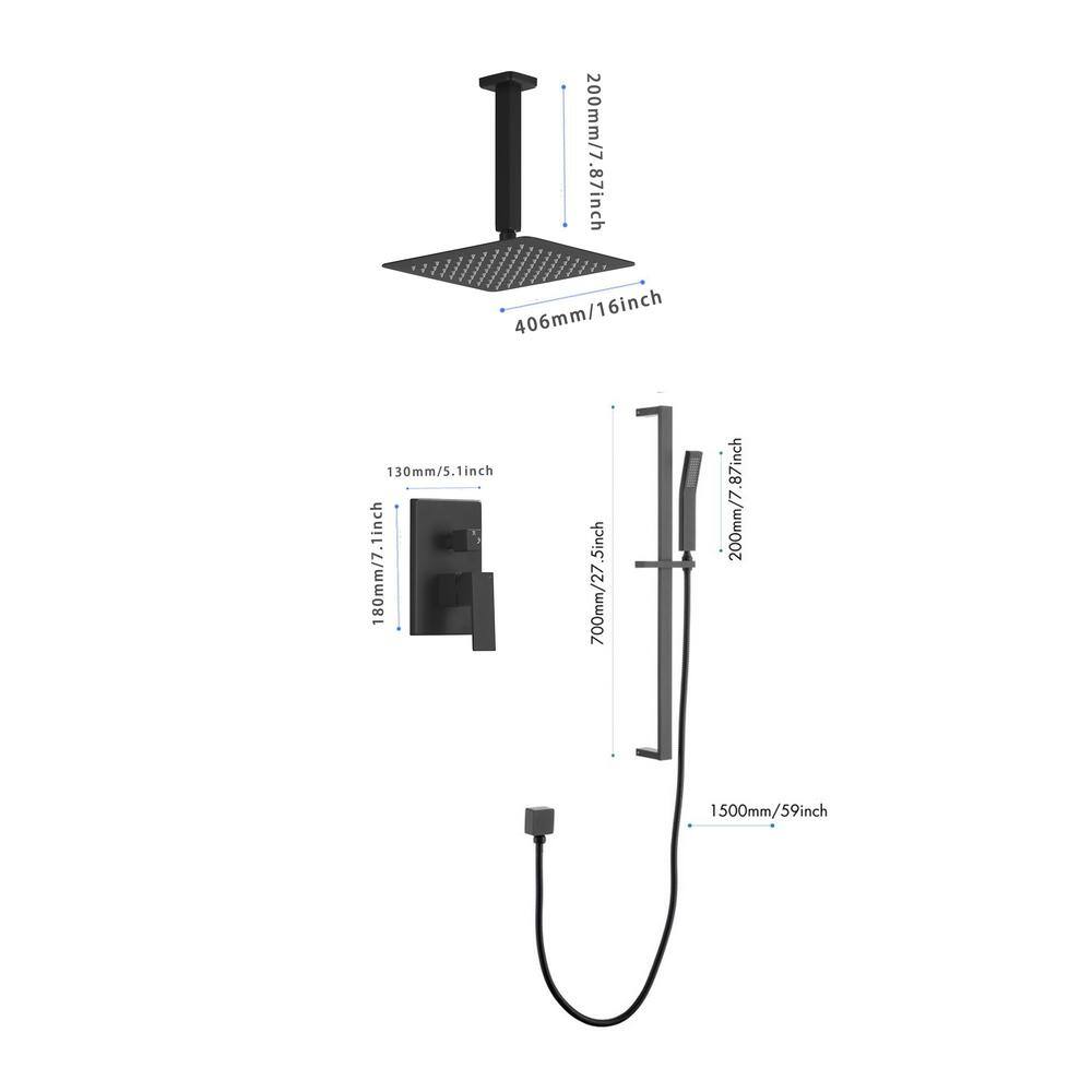 Nestfair 2 Spray Patterns Wall Bar Shower Kit with Hand Shower and Ceiling Mount Shower Head in Matte Black DGP036M