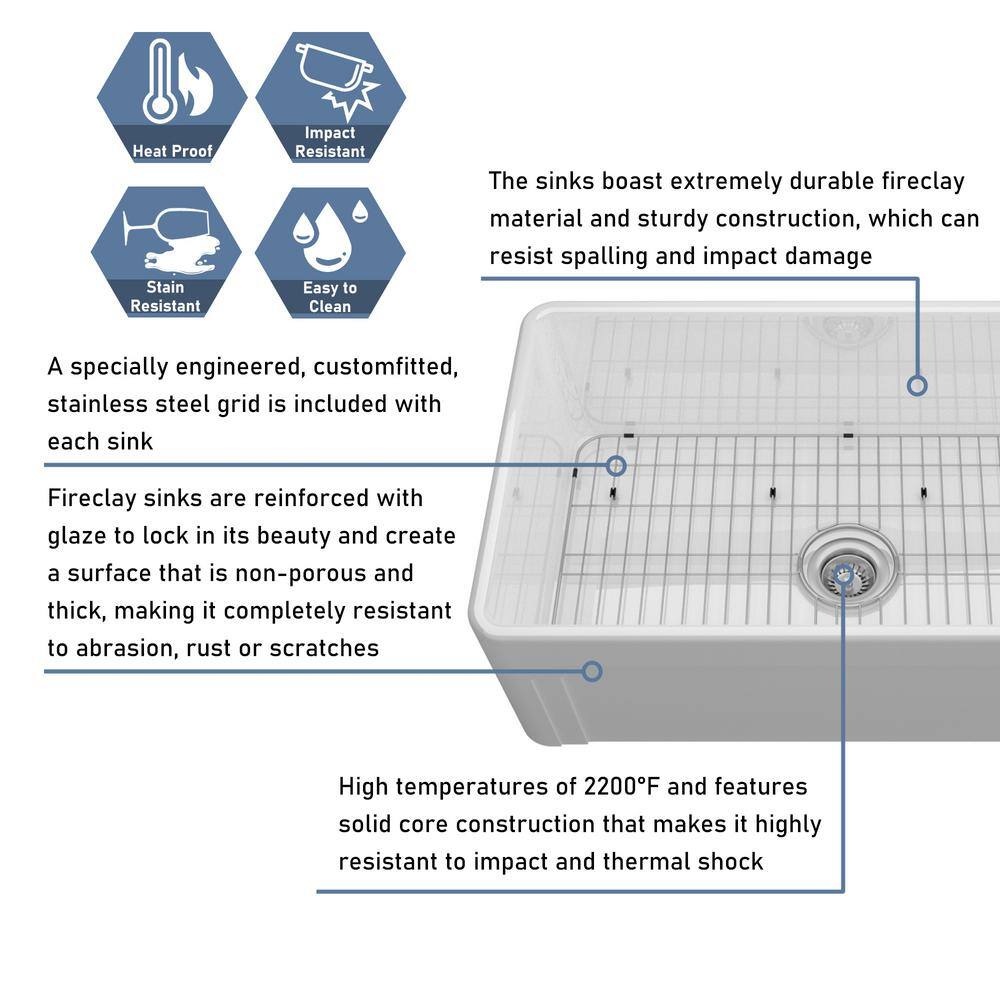 CASAINC Fireclay 30 in. Single Bowl Frame Design Reversible Installation Farmhouse Apron Kitchen Sink with Kitchen Faucet Kit KCSL0023-FW30MB