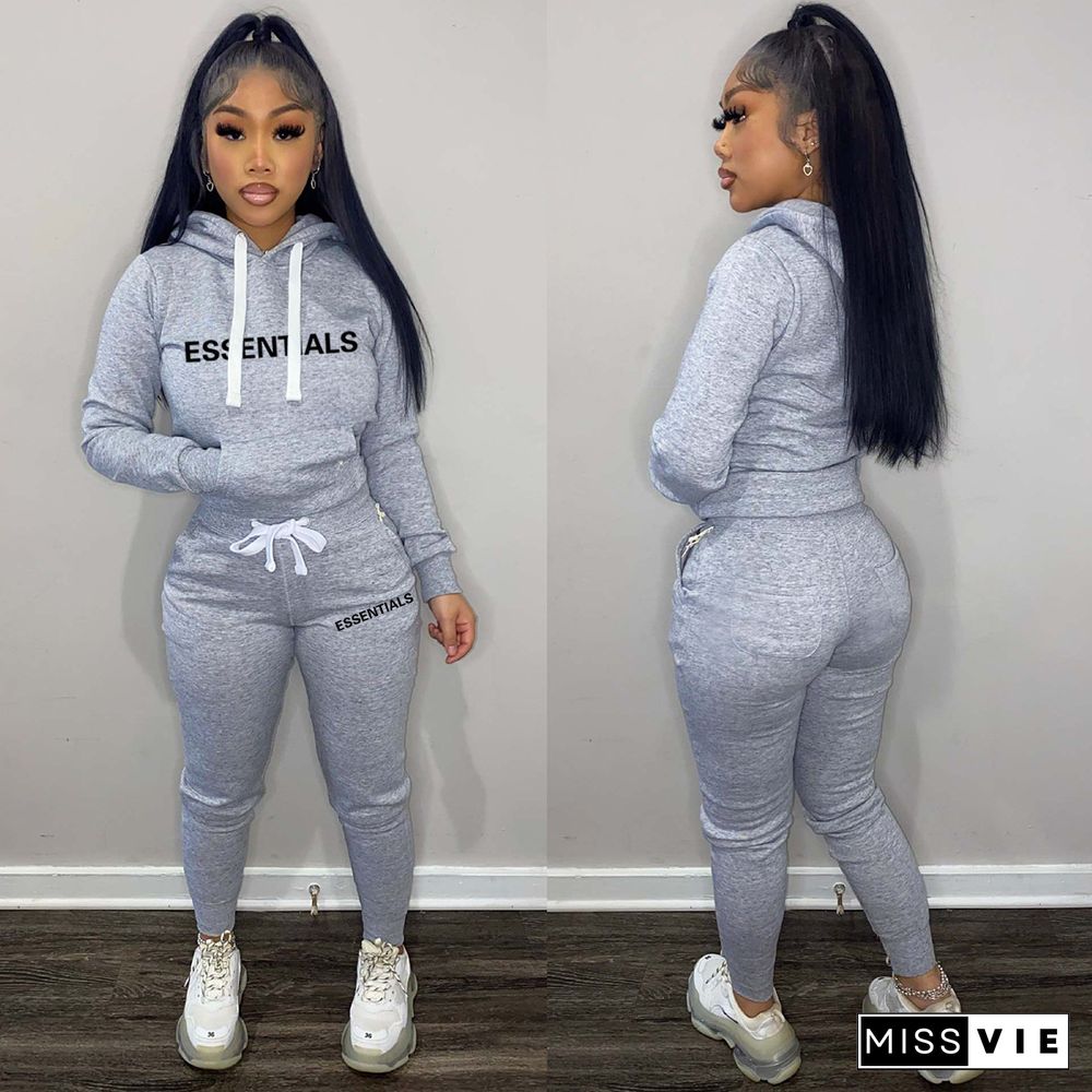 Letter Print Pullovers Hoodie Sweatpants 2 Piece Sets