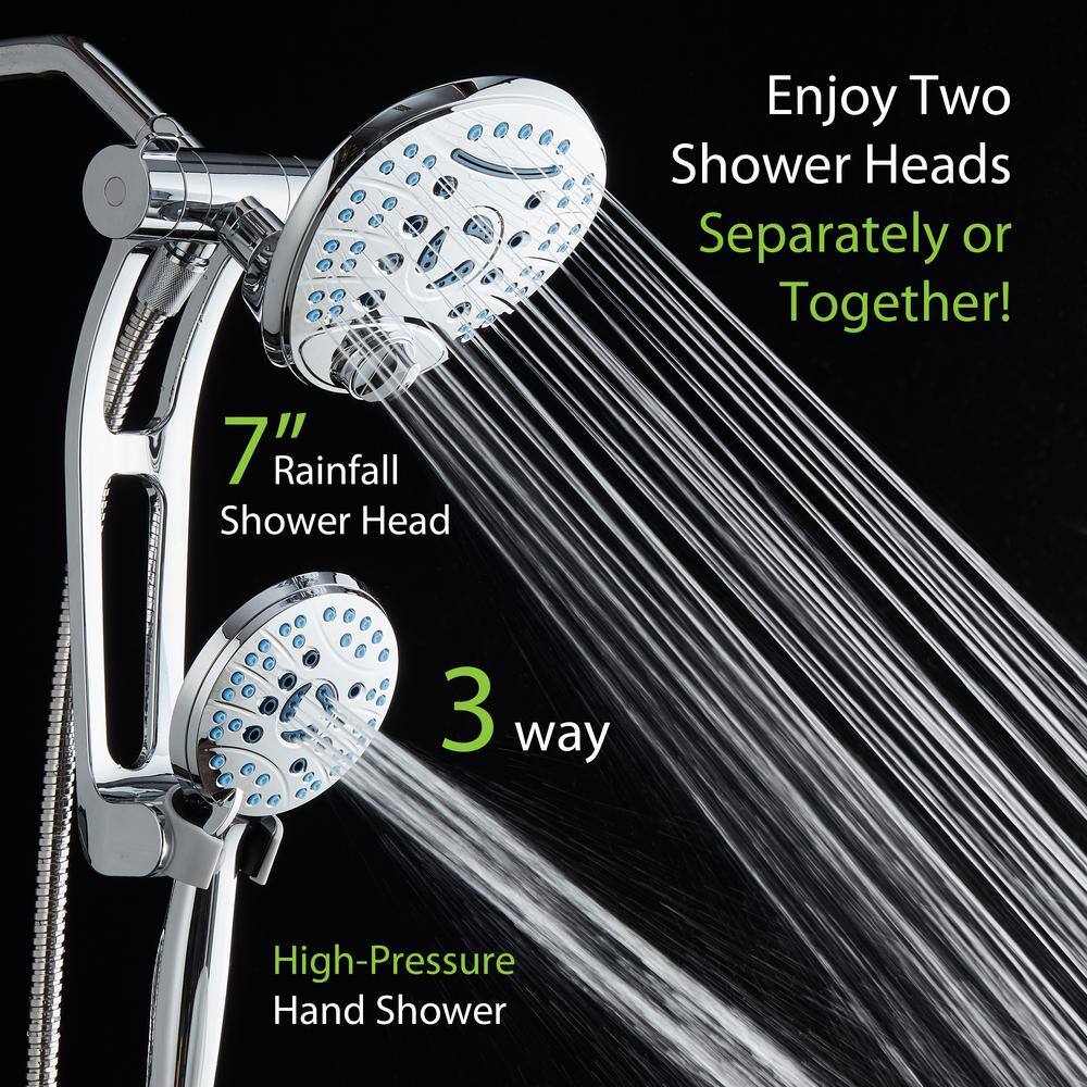 AQUACARE 80-Spray Patterns 2.5 GPM 7 in. Wall Mount Dual Shower Heads and Handheld Shower Head Antimicrobial in Chrome 53566