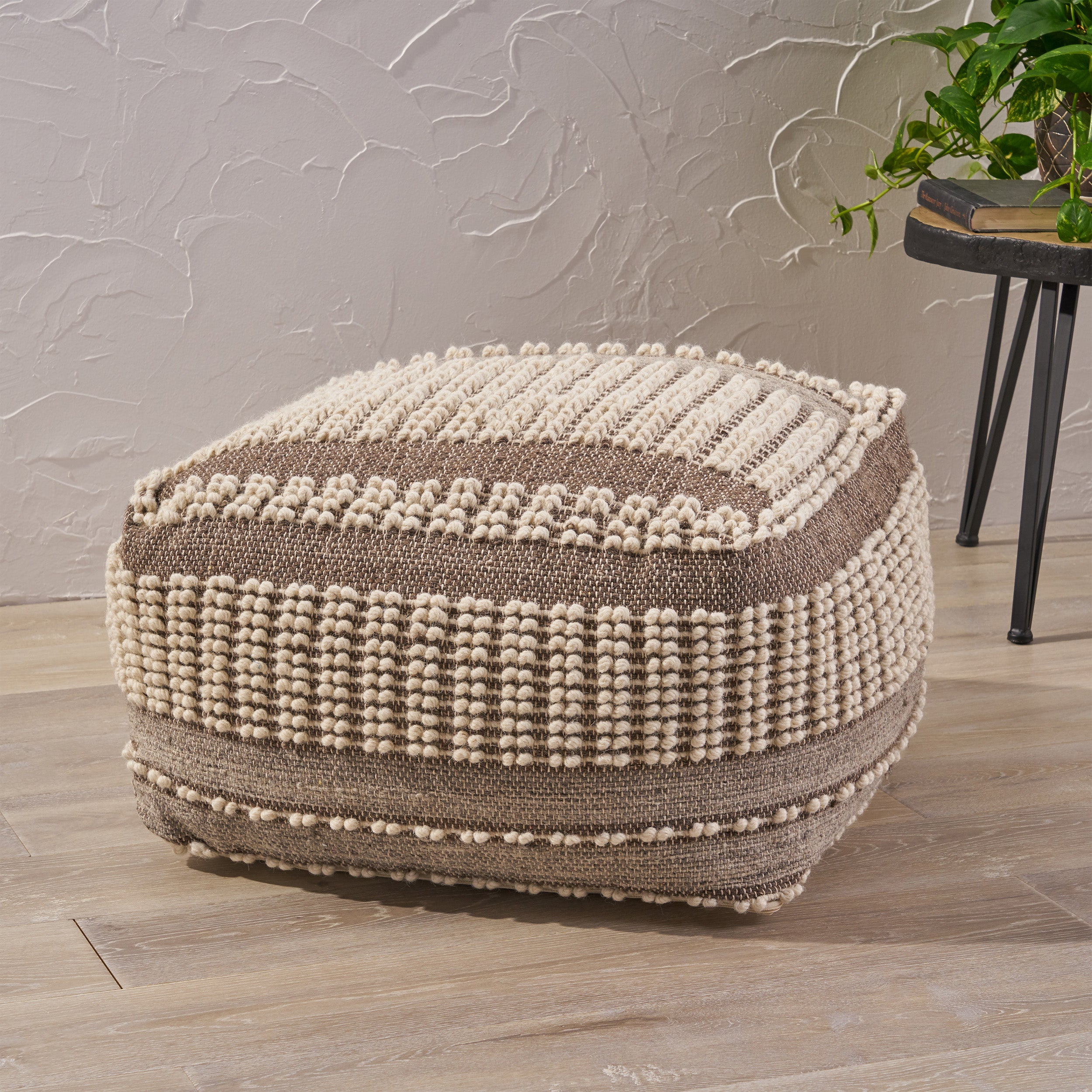 Amiriah Boho Wool and Cotton Ottoman Pouf