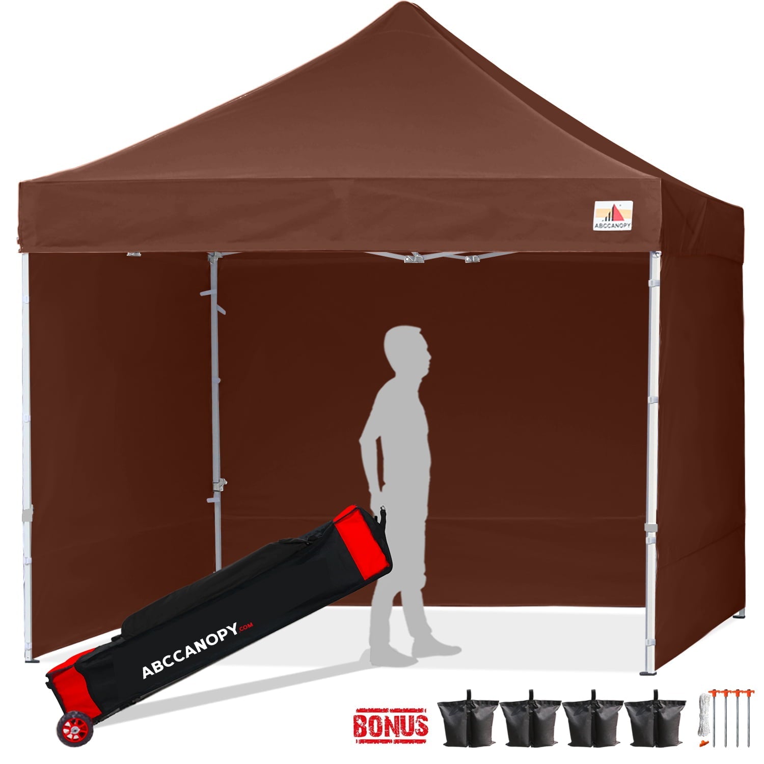 ABCCANOPY 10 ft x 10 ft Metal Pop-Up Commercial Canopy Tent with walls, Brown