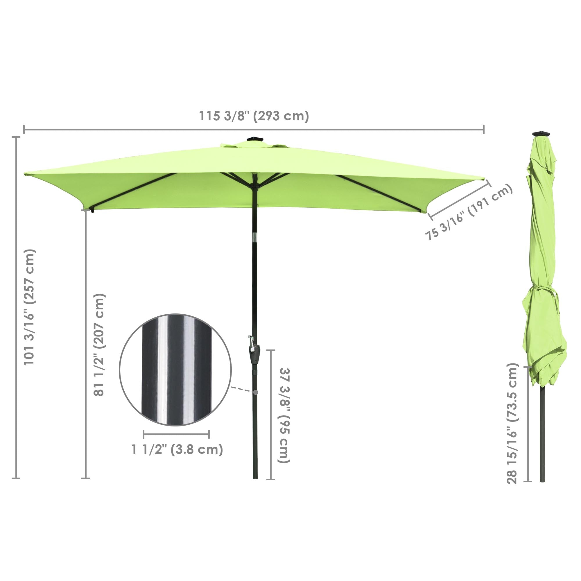 LAGarden 10x6.5ft Outdoor Rectangle Solar Powered LED Patio Umbrella with Crank Tilt for Garden Table Market(Pack of 2)