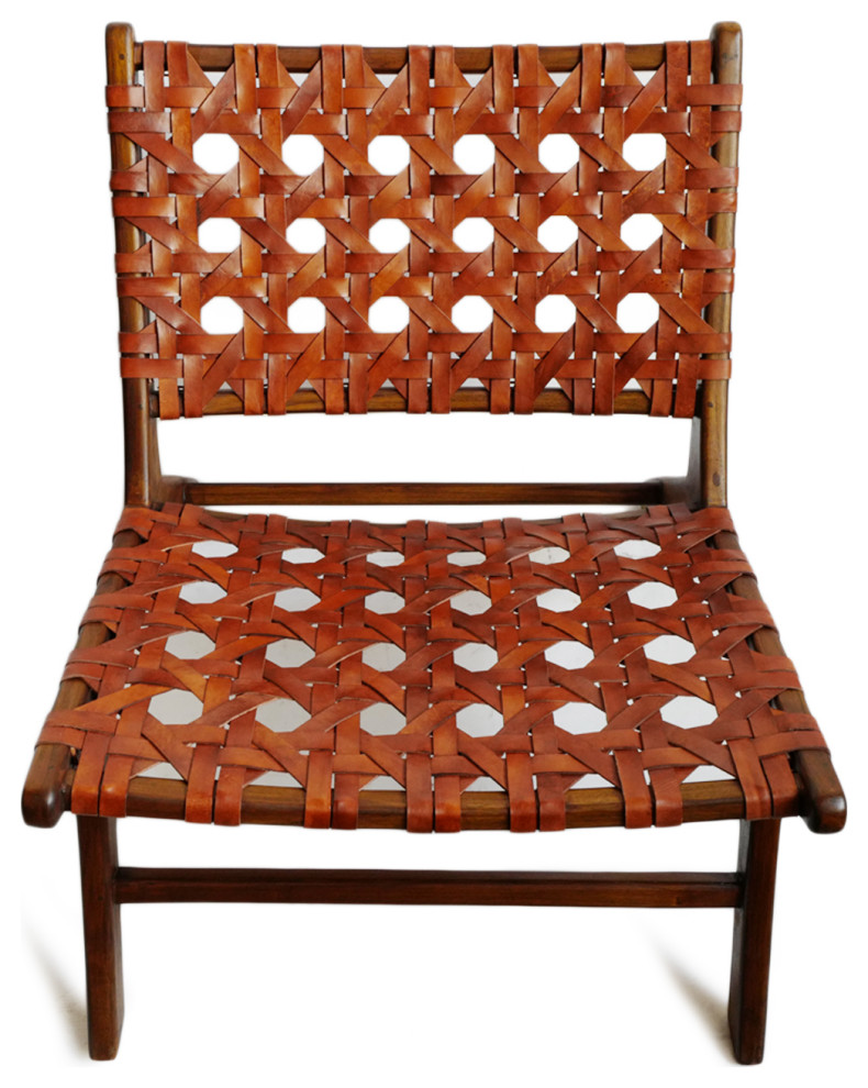 Chestnut Leather Weave Easy Chair   Midcentury   Armchairs And Accent Chairs   by Design Mix Furniture  Houzz