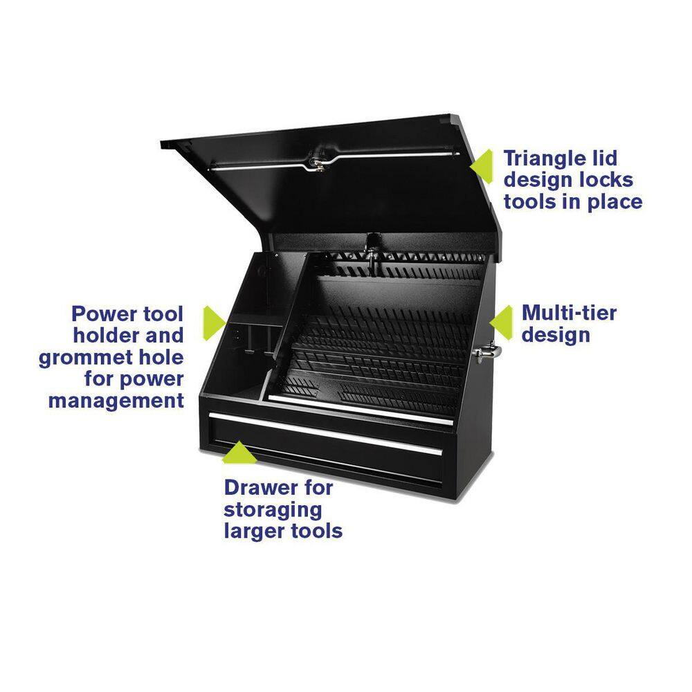 Montezuma 37 in. W x 18 in. D 1-Drawer Black Steel Portable Shop Triangle Tool Box Chest for Sockets Wrenches and Screwdrivers SB360DB