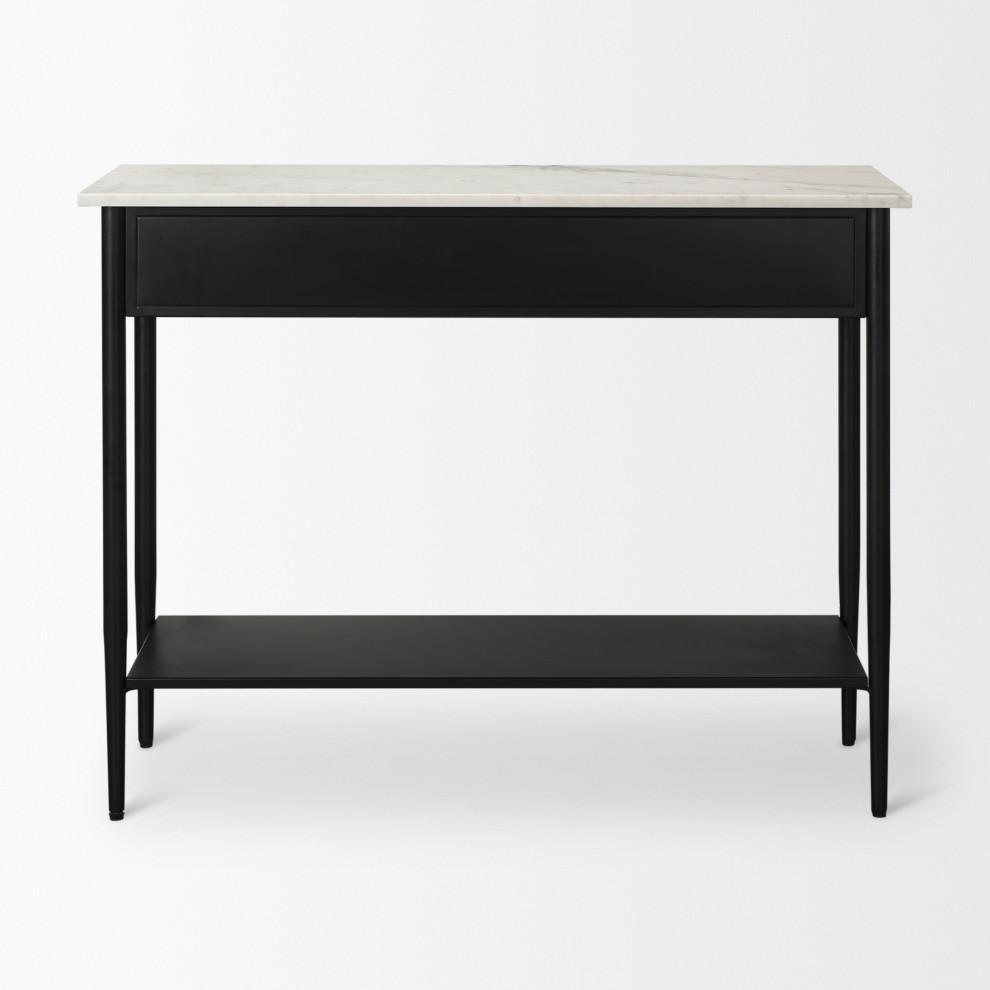 Amika White Marble Top With Black Metal Base Console Table   Modern   Console Tables   by Mercana  Houzz