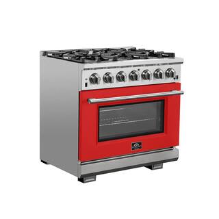 Forno Capriasca 36 in. 5.36 cu. ft. Gas Range with 6 Gas Burners Oven in Stainless Steel with Red Door FFSGS6260-36RED