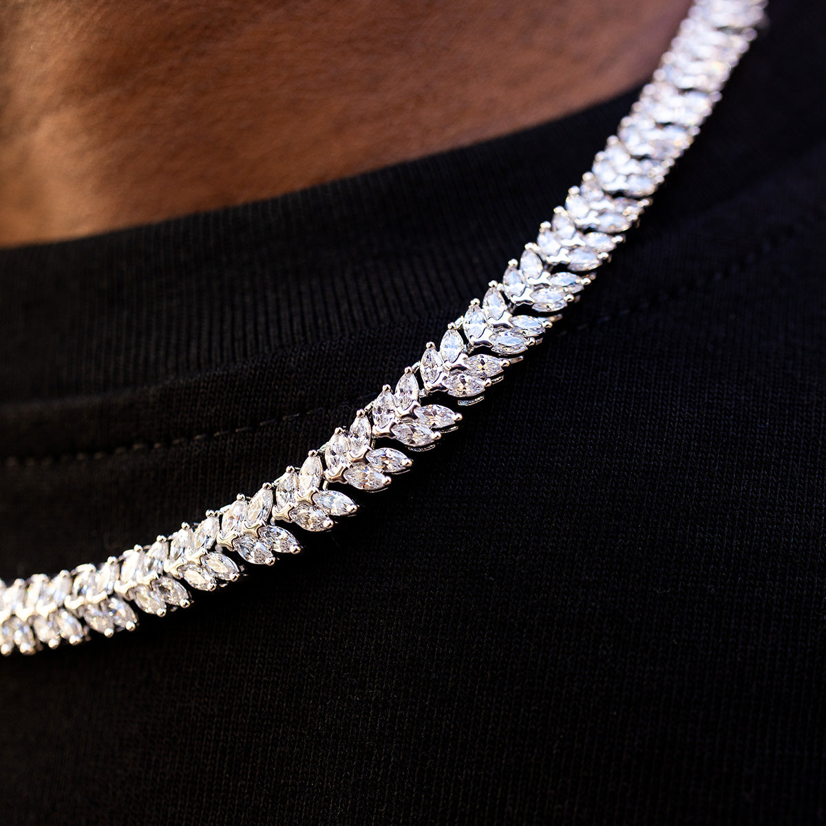 Iced Herringbone Chain in White Gold