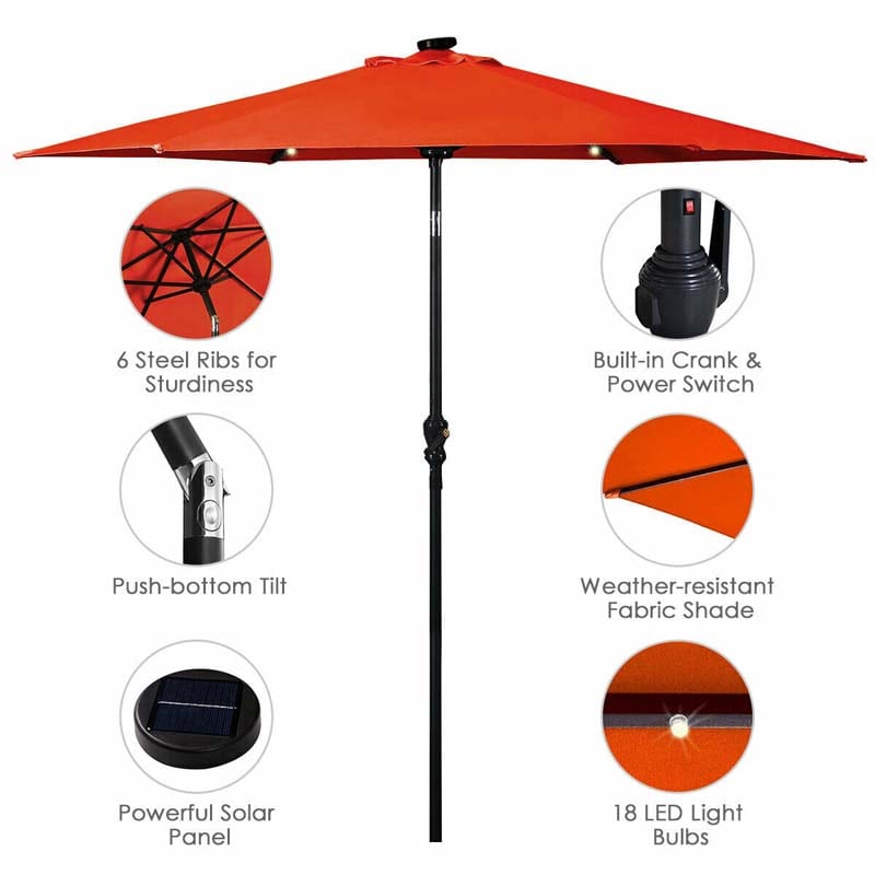 9 FT Tilt Outdoor Patio Umbrella with 18 Solar LED Lights & Crank, Table Umbrella for Pool Deck Backyard